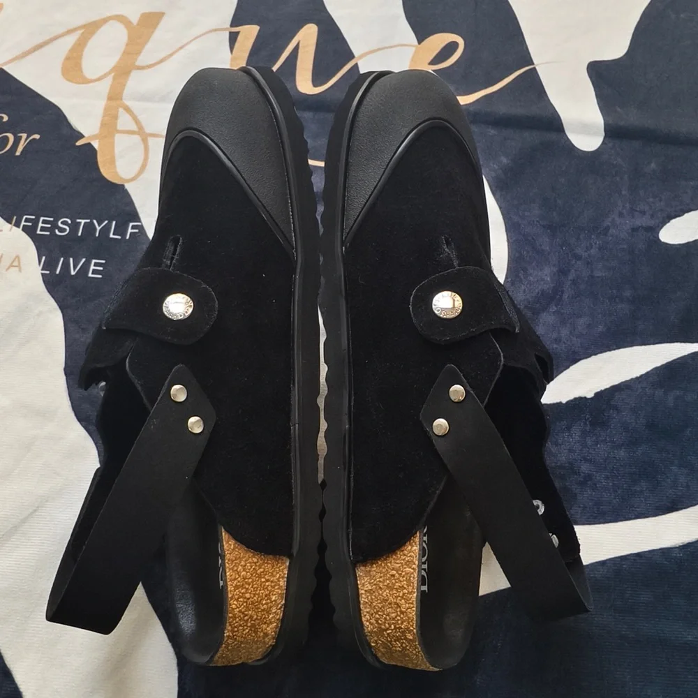 Dior Black Suede Platform Slingback Clogs with Metal Accents